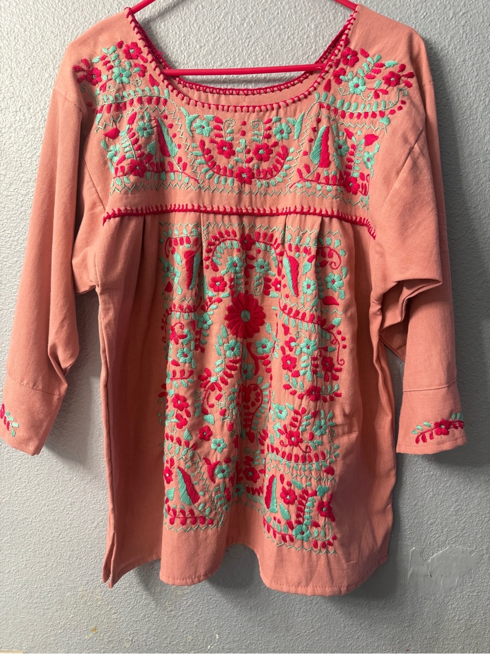Mexican  Embroidered Pink Women's Tunic Top NWOT